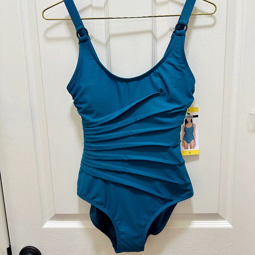 New DKNY Women's One Piece Swimsuit Size S Blue Bathing Suit Beach Vacation Swim